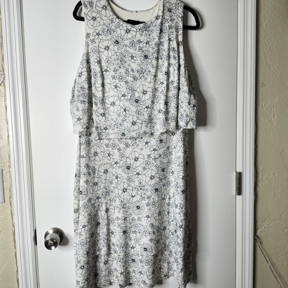 J. Jill Wearever Black White Floral Layered Midi Dress Womens 1X Sleeveless